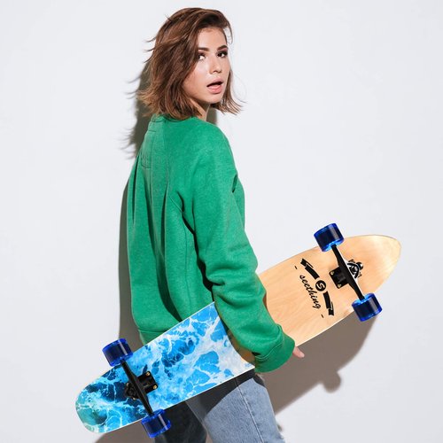 42 Inch Longboard Skateboard Complete Cruiser,The Original Artisan Maple Skateboard Cruiser for Cruising, Carving, Free-Style and Downhill（Sea Wave）