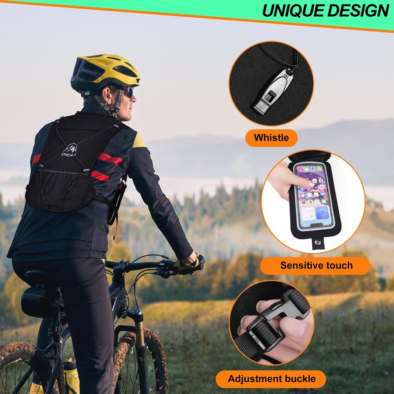 Running Vest for Women Men, Lightweight (194g/8 Bags) Hydration Backpack Running Phone Holder Vest for Hiking Trail Cycling Race Marathon Runners Essentials (Black, Adjustable)