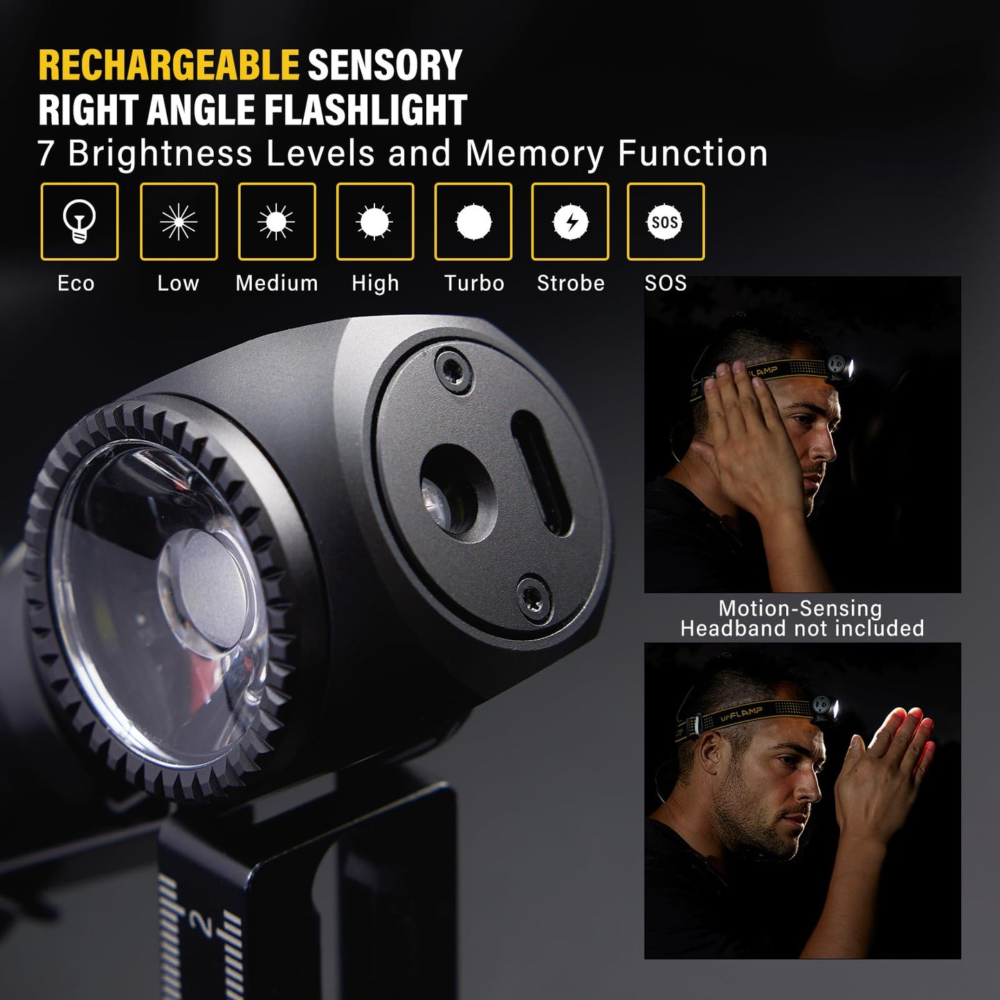 urFlamp C6 2000 Lumens Rechargeable Flashlight, 3800mAh Proximity Sensor & Right-Angle LED Flashlights, Magnetic Base, TIR Lens, IP68 Waterproof, Hands-Free Sensing Control