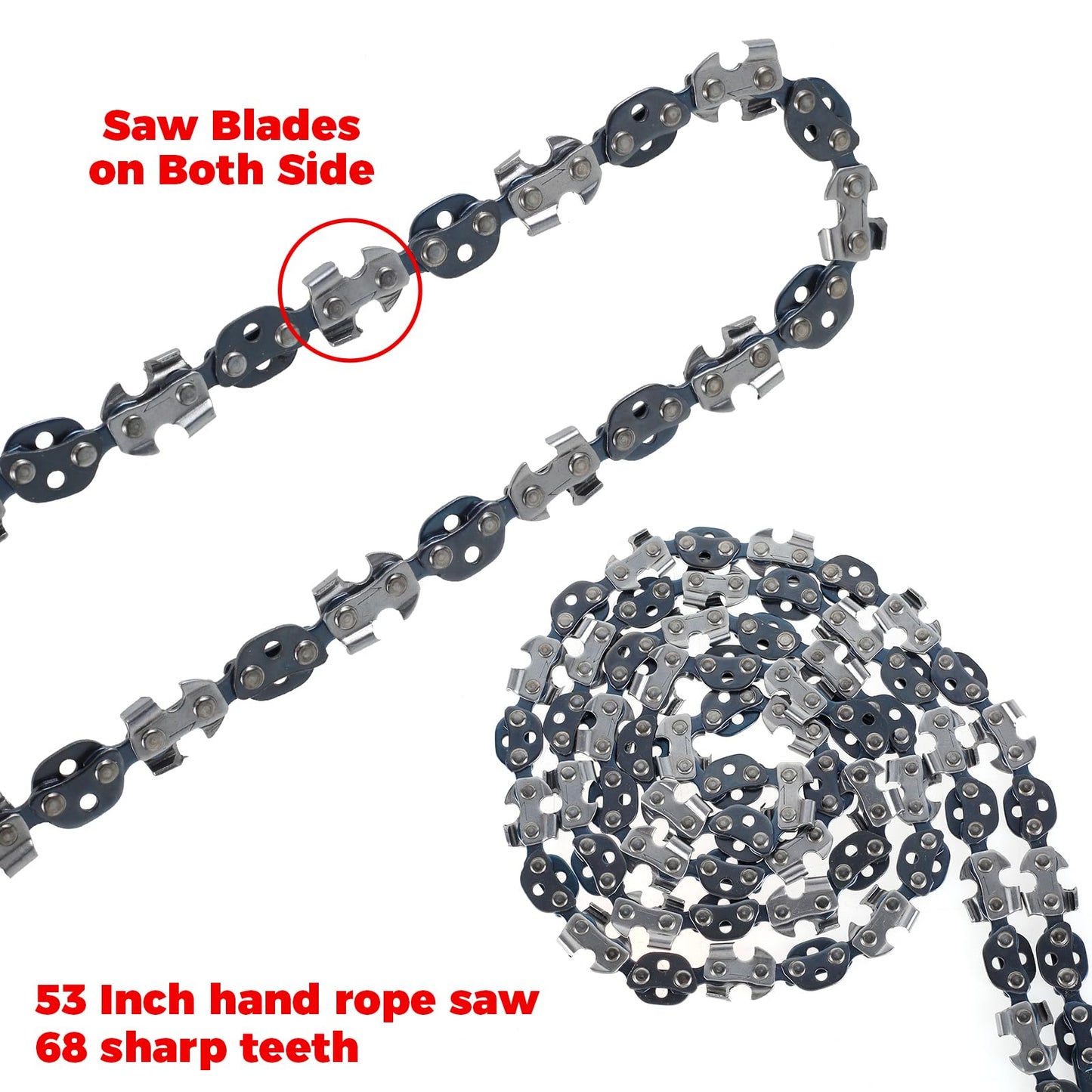 53 Inch Rope Saw High Reach Tree Limb Hand Rope Saw Chains with 68 Teeth & Folding Ropes Chain Saws for Tree Trimming Pocket Chainsaw Gardening Camping Cutting Tool