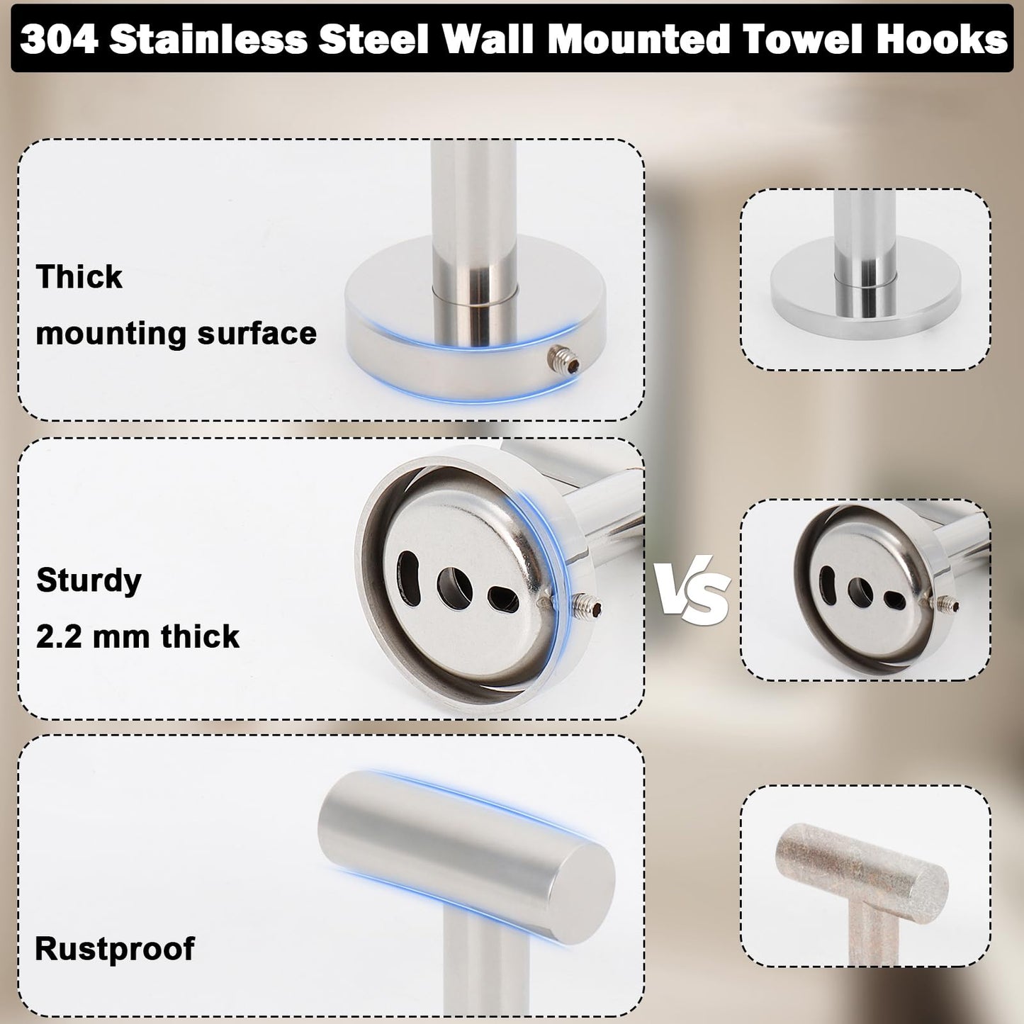 Livabber Bathroom Towel Hooks, 304 Stainless Steel Robe Shower Hooks Wall Mounted, Heavy Duty Towel Hangers for Bathroom Kitchen Bedroom (4 Pack, Chrome)