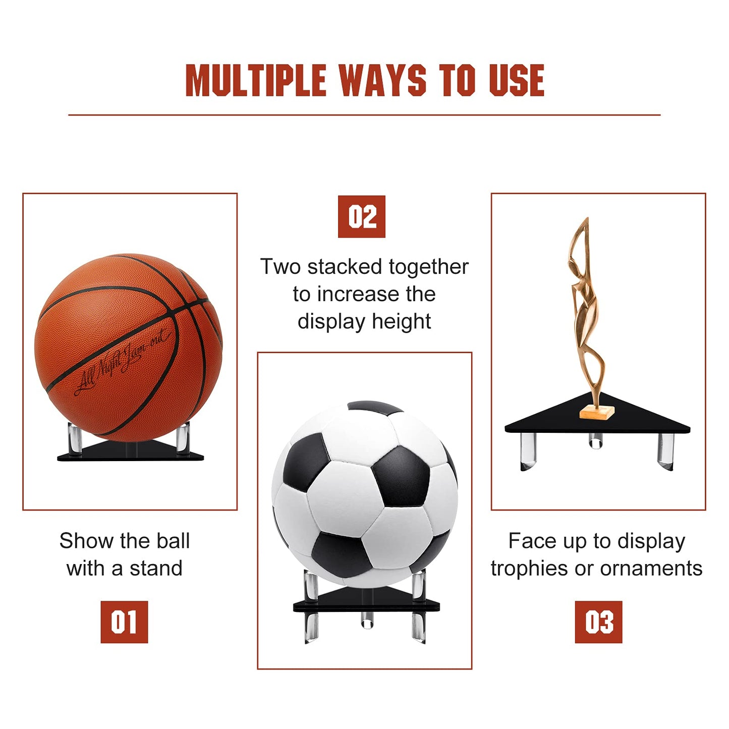 Jetec 2 Pcs Acrylic Ball Stand Display Holder Sports Ball Storage Rack for Football Basketball Volleyball and Soccer (Transparent)