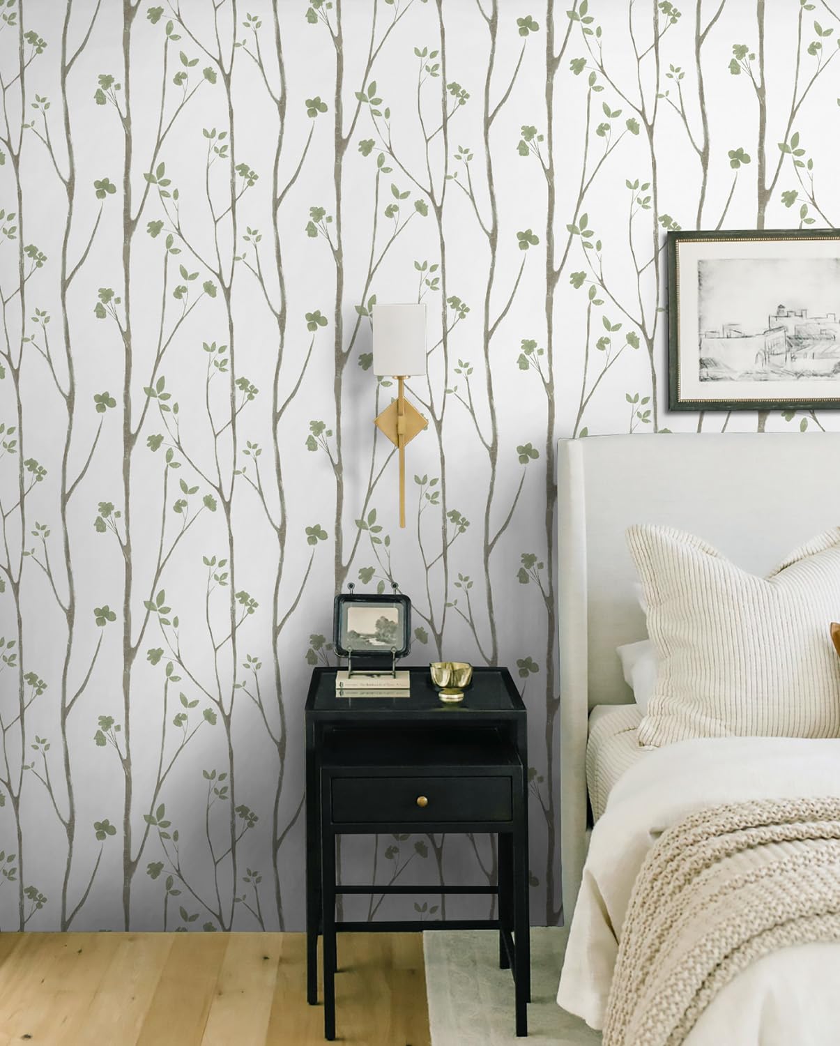 Timeet Floral Wallpaper Peel and Stick Green Leaf Contact Paper Boho Flower Wall Paper Self Adhesive Removable Decoral Bedroom Living Room Walls 16"x118"