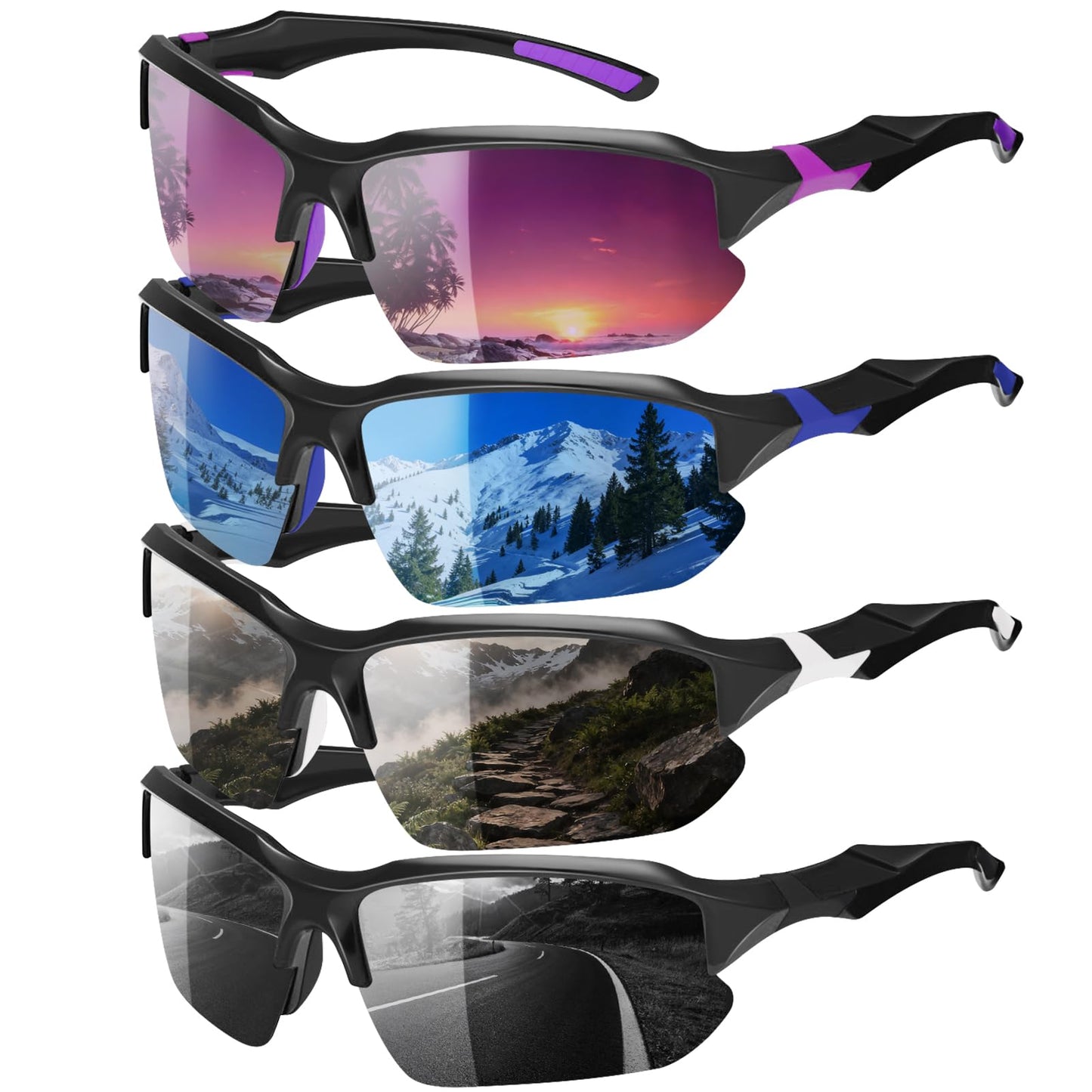 GGSTDDUP 4 Pack Polarized Sports Sunglasses for Men & Women | UV Protection Lightweight Wraparound Sunglasses for Outdoor