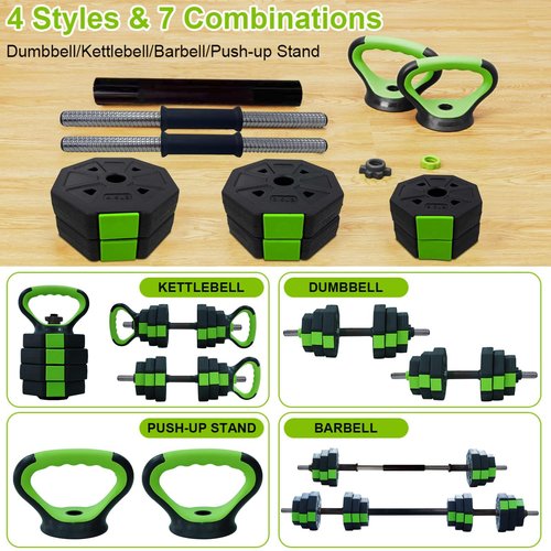 Adjustable Dumbbell Set, Exercise & Fitness Dumbbells, Adjustable Dumbbell Weights, Barbell Weight Set for Home Gym Exercise used as Dumbbells, Barbell or Kettlebells, Multiple Options