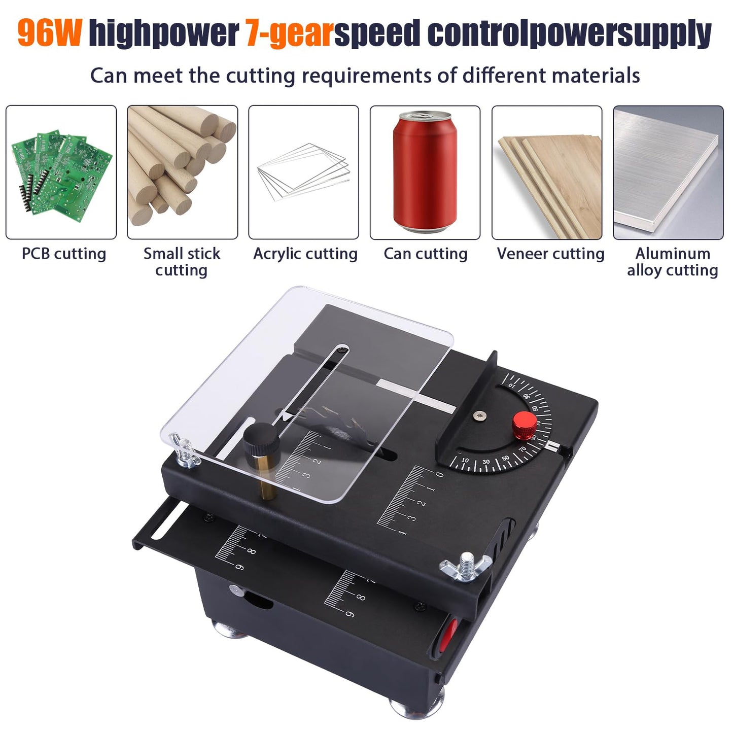 Mini Table Saw,100W Mini Desktop Electric Saw Cutter Speed & Angle Adjustable 16MM Cutting Depth, Seven Speed Adjustable Power Supply,table sawelectrical, mini table saw for crafts