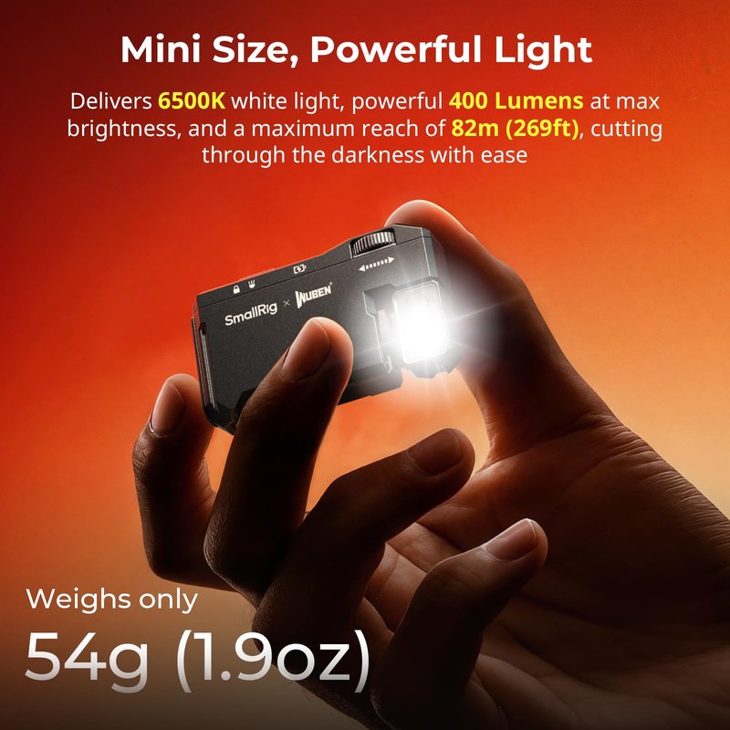 SMALLRIG Rechargeable Mini EDC Flashlight, 400 Lumens Magnetic Pocket-Sized LED Light, IP65 Waterproof, with 1/4”-20 Screw, Diffuser, Everyday Carry Flashlight for Camping, Signaling - 5710