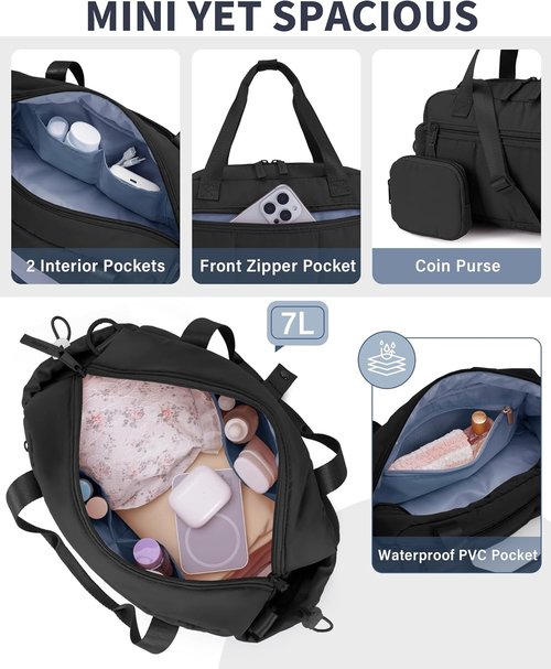 Ceneda Small Gym Bag - Quilted Puffer Tote with Wet Pocket & Coin Purse | Lightweight Water-Resistant Duffle for Women