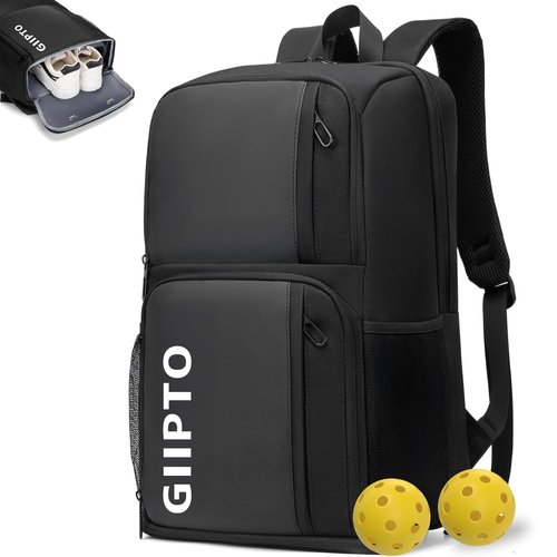 Giipto Pickleball Bag for Women Large Pickle Ball Backpack for Men with Shoe Compartment and Fence Hook Fits 4 to 6 Paddles Christmas Gifts (Black)