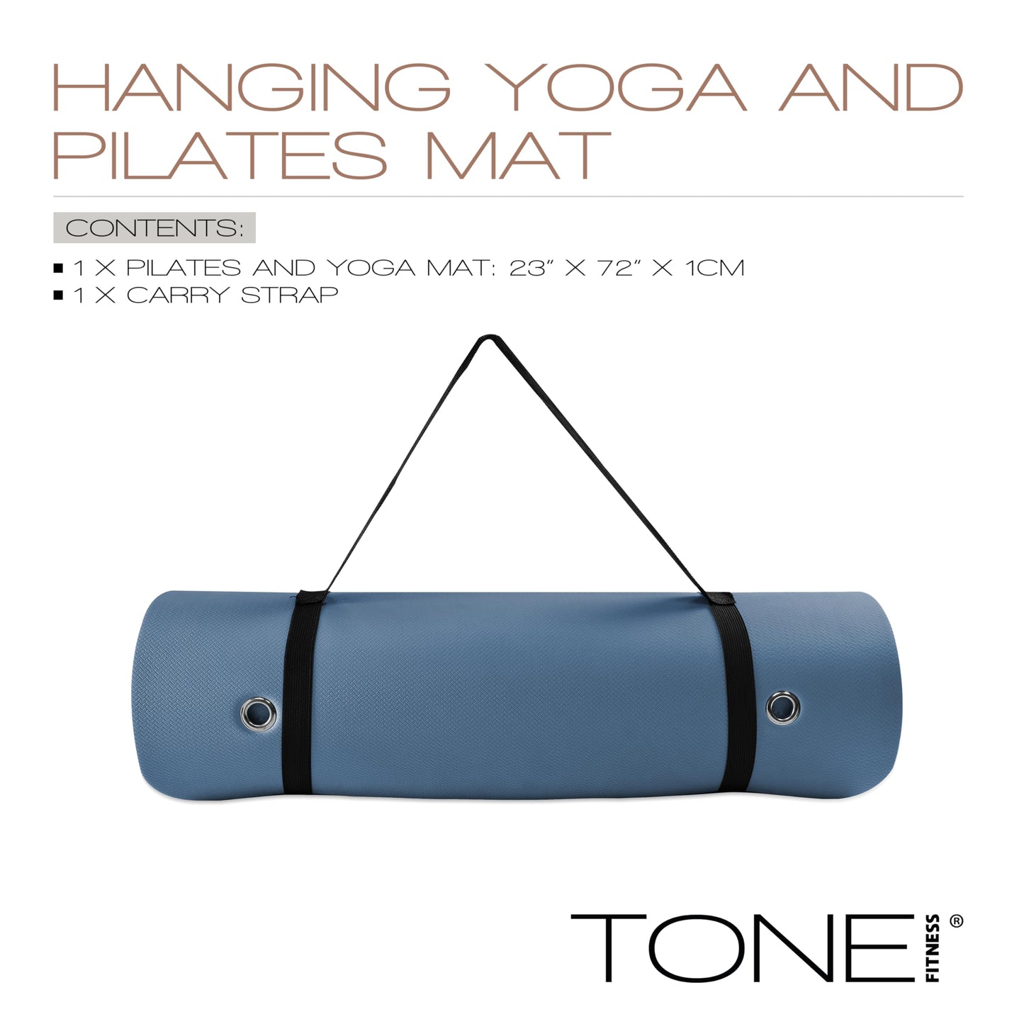 TONE Fitness Hanging Yoga Mat, Pilates Mat, Exercise Mat for Home Workouts with Carry Strap | V Pattern | Blue