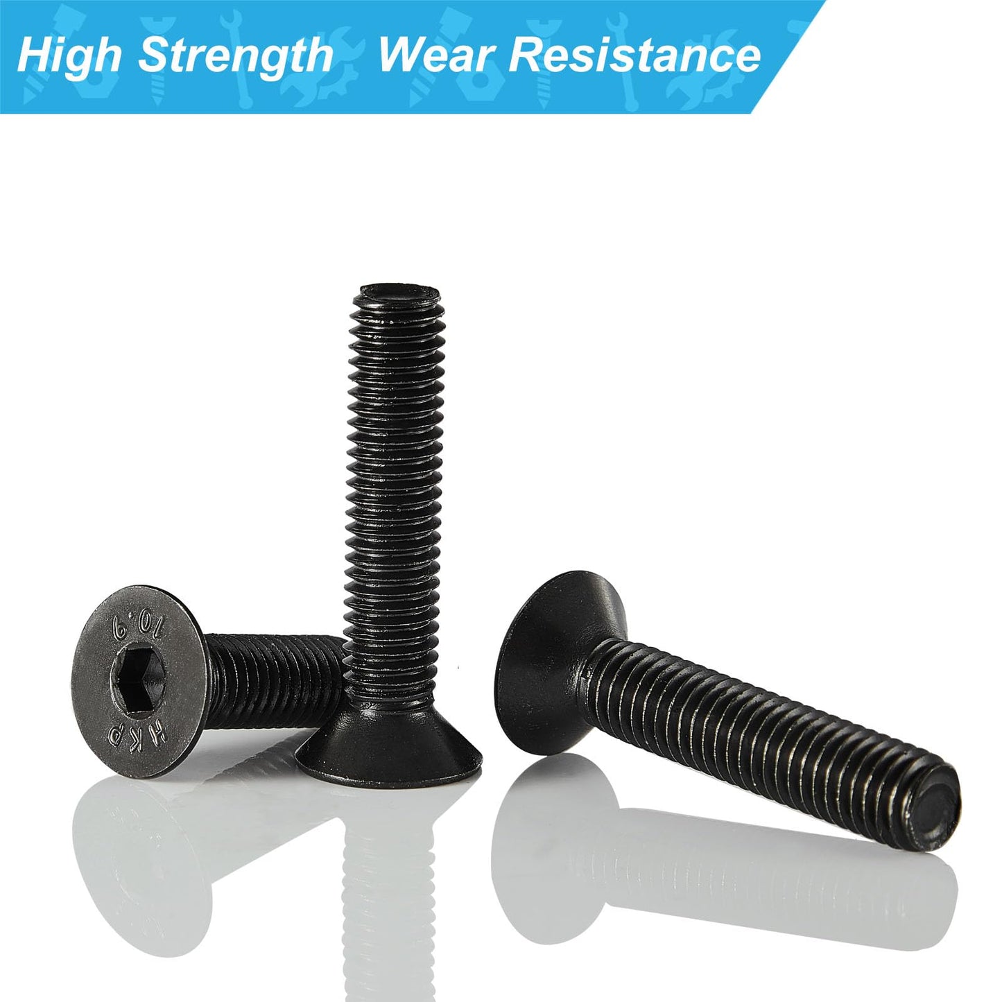 Joamang M4 x 20mm 25mm 30mm 35mm 40mm Flat Head Hex Socket Cap Screws Countersunk Bolts, 10.9 Grade Alloy Steel, Black Oxide Finish, Metric Allen Hex Drive, Fully Threaded, Assortment Kit 50Pcs