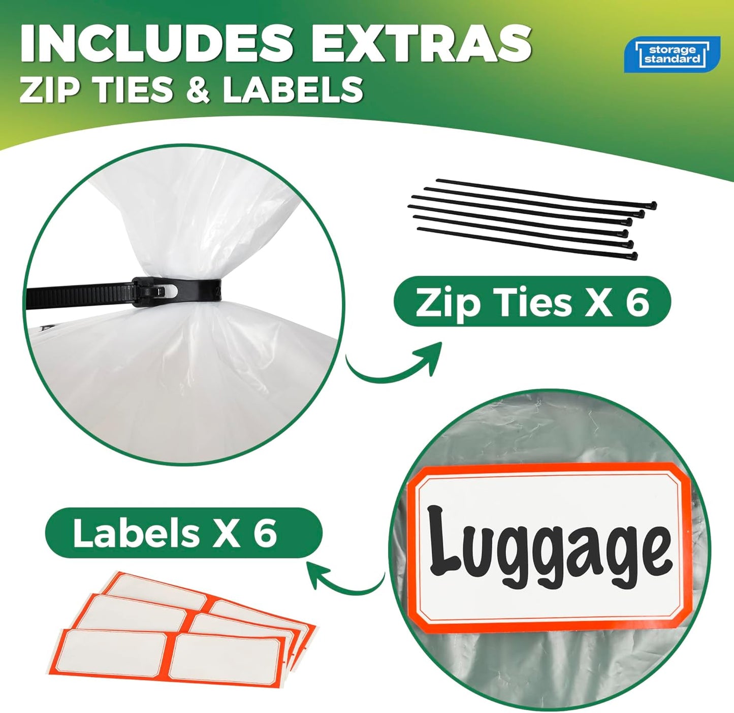 Storage Standard Large Clear Plastic Bags - Waterproof Heavy-Duty 6-Pack for Luggage & Travel Gear | 40 x 60 Inches