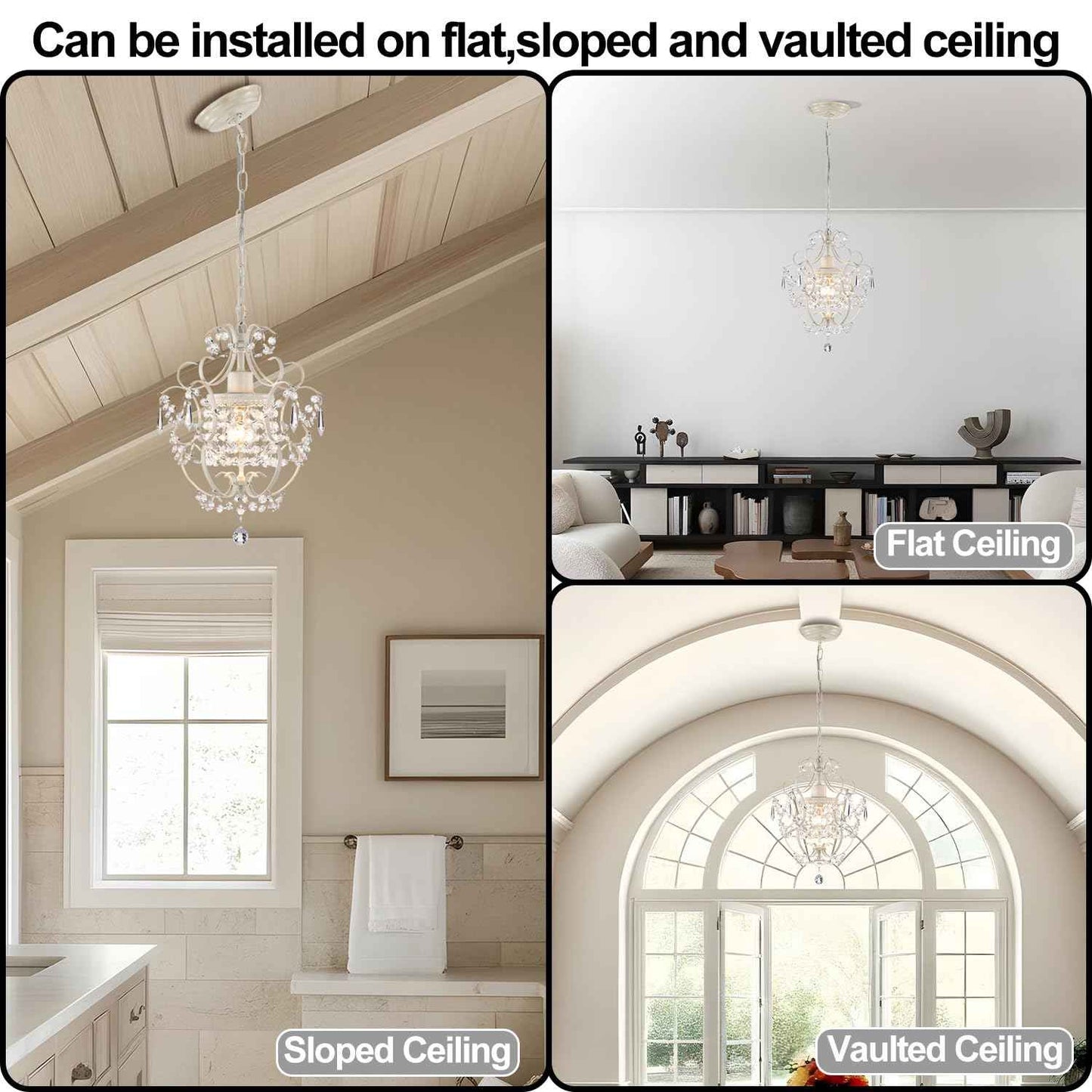 Small Crystal Chandelier for Bedroom, 90% Pre-Assembled 1 Light White Chandelier, Mini Acrylic Crystal Ceiling Light Fixture Charming for Girls Room, Closet, Bathroom, Entryway, Dining Room