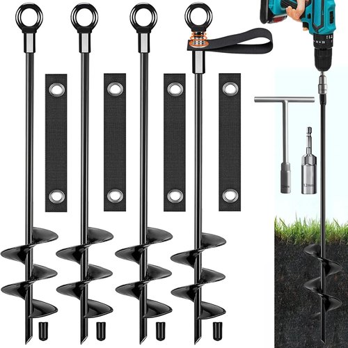 Fabulas Ground Anchors - Heavy-Duty 16-Inch Trampoline Stakes | High Wind Tie Down Kit (4 Pack)