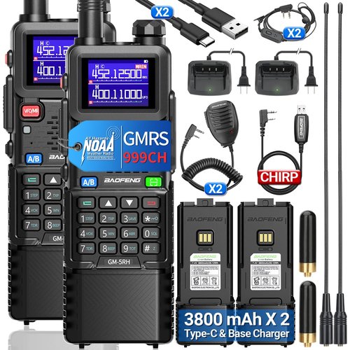 GMRS Handheld Radio BAOFENG GMRS Radio Long Range Walkie Talkies Rechargeable 3800mAh Battery NOAA Weather Receiver Two Way Radio USB-C Charger for Hunting Hiking Compatible Chirp,2 Pack