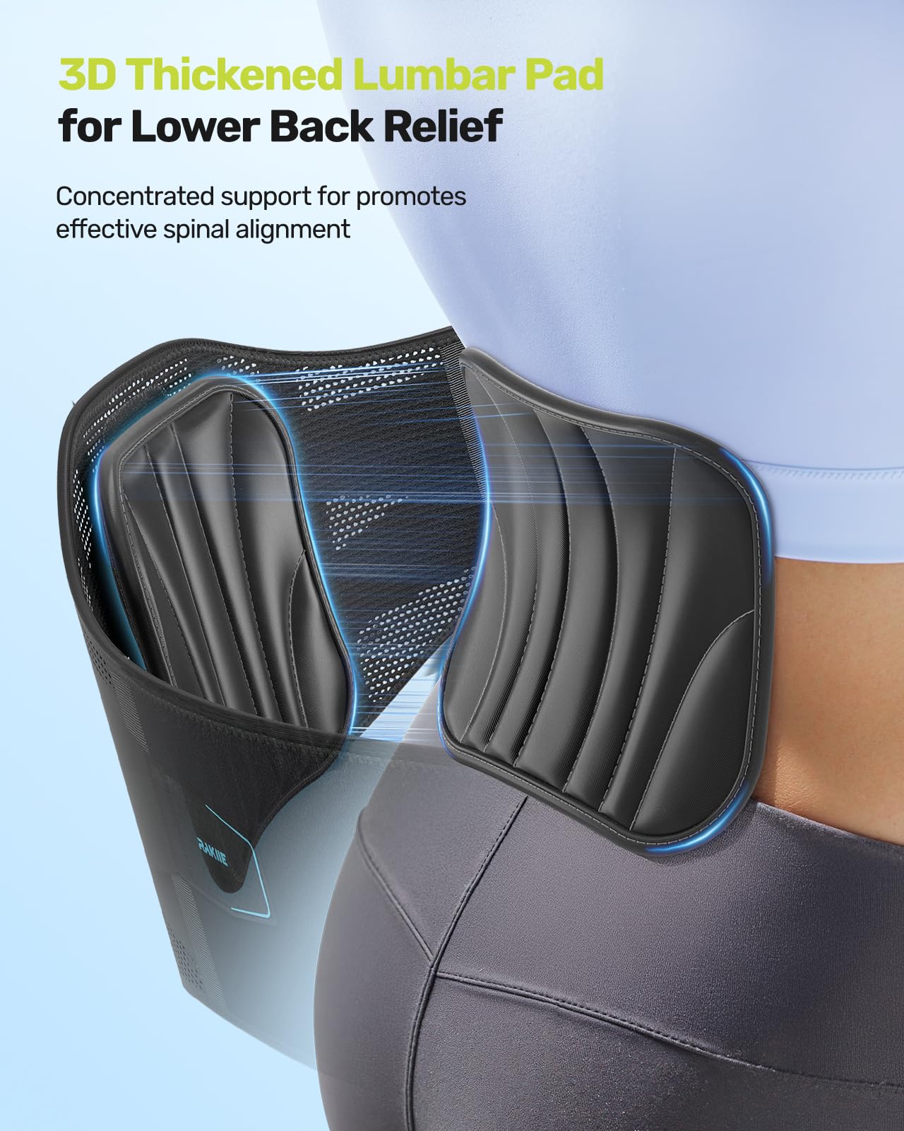 Rakiie Back Brace for Lower Back Pain, 7 Stays Ergonomic Support Brace with Comfortable 3D Pad, Easy to Put On/Off Lumbar Support Belt for Women Men, Pain Relief from Sciatica, Herniated Disc, Size M (Waist: 33.5"-39.4")