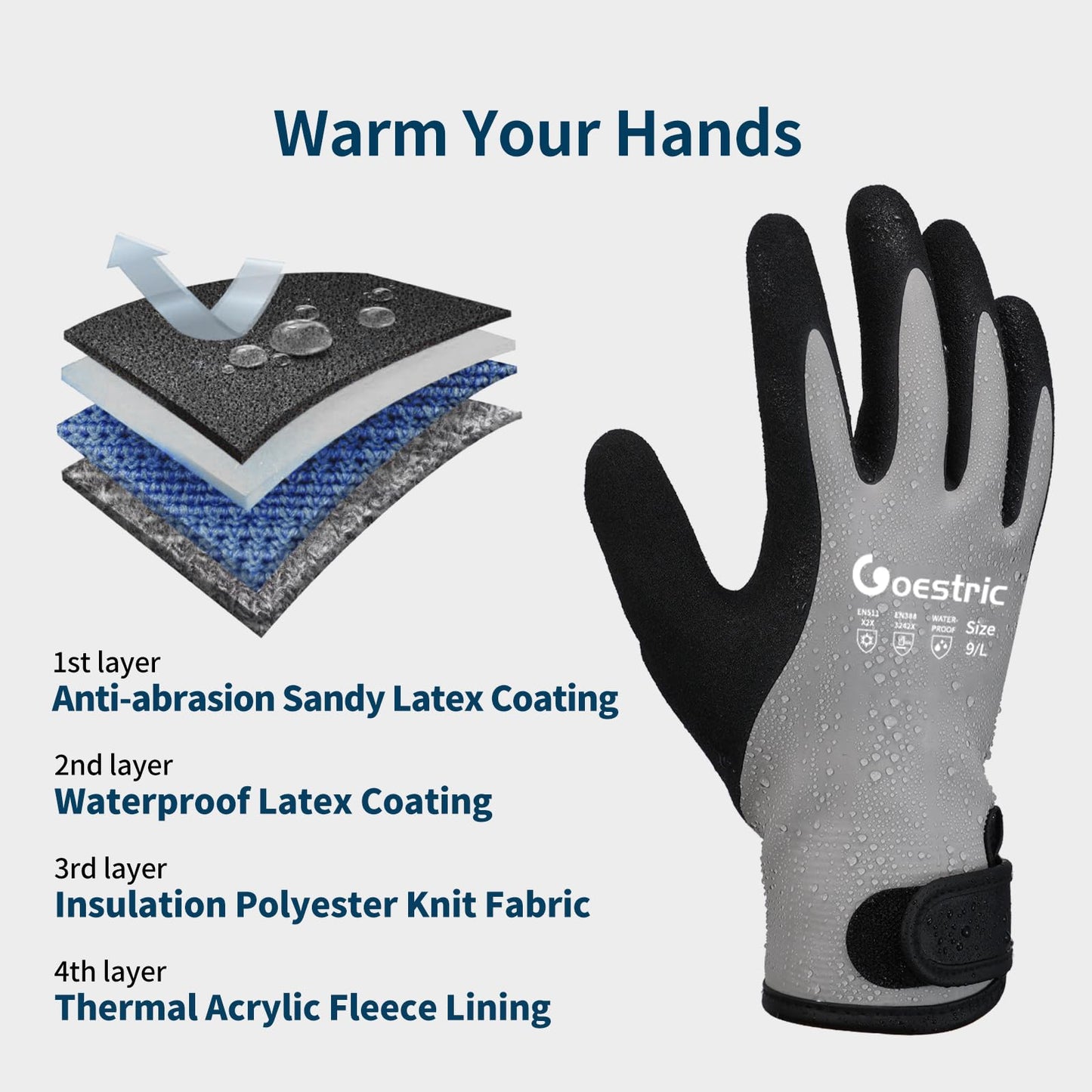 Waterproof Winter Gloves for Men & Women, Insulated Work Gloves with Grip for Cold Weather, Construction & Snow Work(1pair, Grey L)