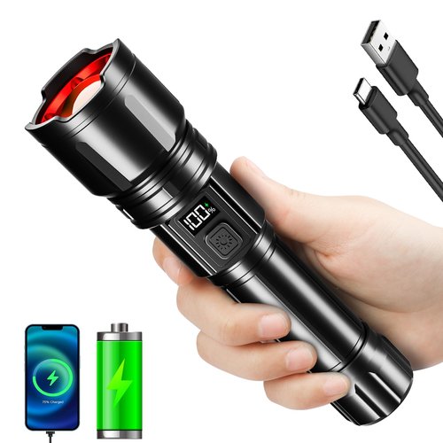 Hriovs Rechargeable LED Flashlight 99000 High Lumens, Powerful Tactical Flashlights with 6 Modes, IPX7 Waterproof, Zoomable, Super Bright for Home Outdoor Emergency Camping