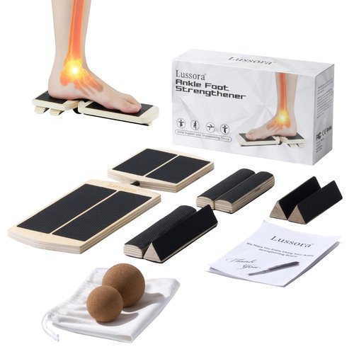 Lussora Foot & Ankle Strengthener Kit – Ankle Balance Board for Strength, Stability, Mobility & Injury Recovery – Complete Set with Beginner & Advanced Bars, 2 sizes Cork Balls, Manual & Carry Bag