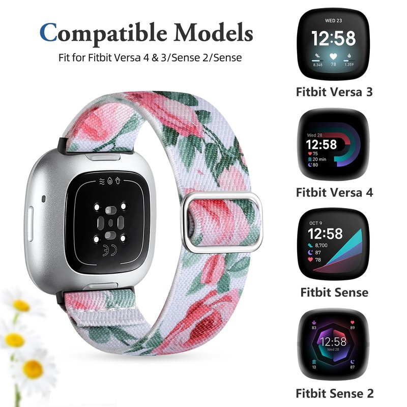 Odbeai Stretchy Strap Compatible with Fitbit Sense Bands/Sense 2 Band, for Versa 4 Bands for Woman/Versa 3 Band, Adjustable Elastic Nylon Sport Cute Stretch Stylish Replacement Wristbands Strap