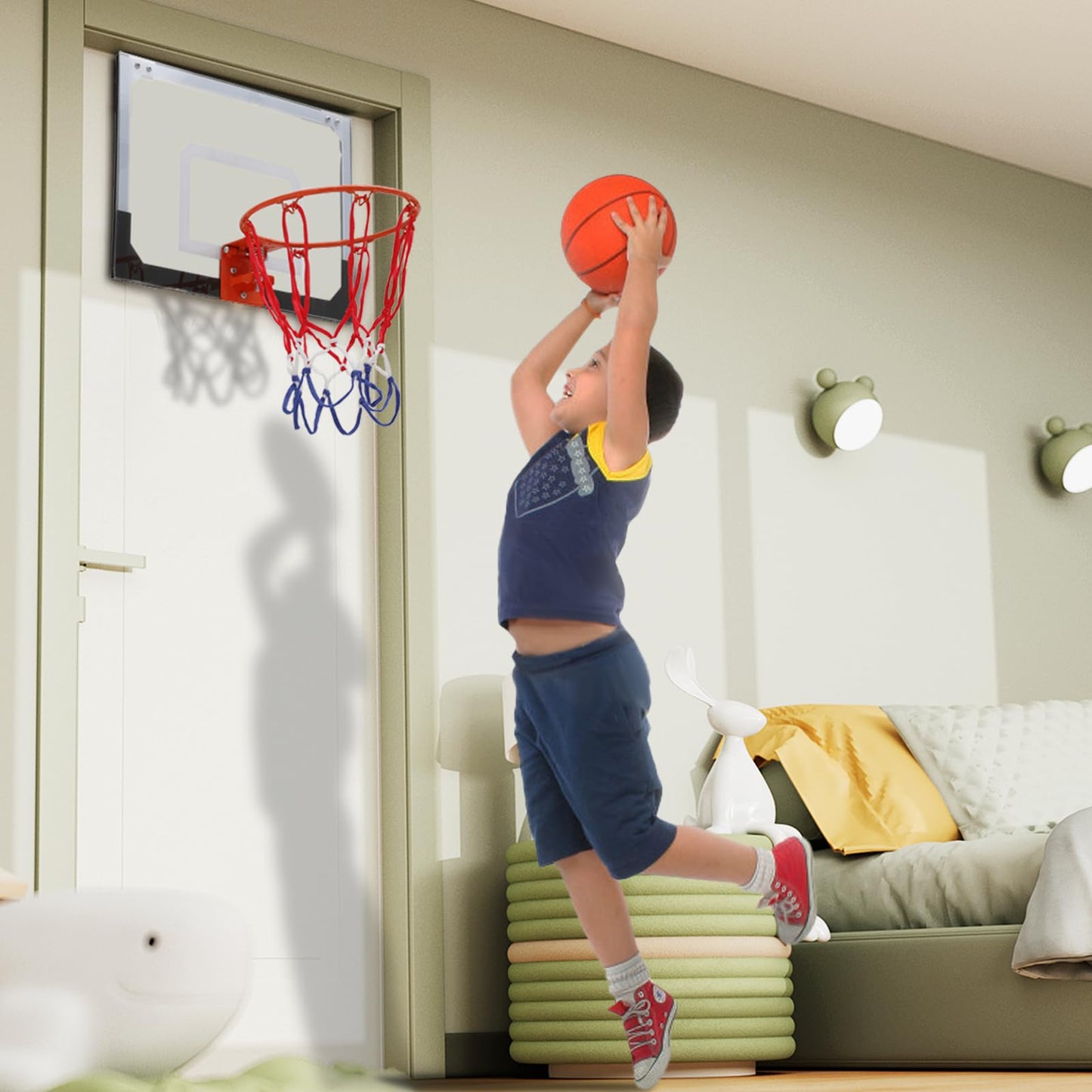 Athena Collection Mini Basketball Hoop Indoor, Over The Door Small Basketball Hoop Backboard with 1 Balls and Pump for Youth and Adults Great for Home Office Dorm Gifts, White