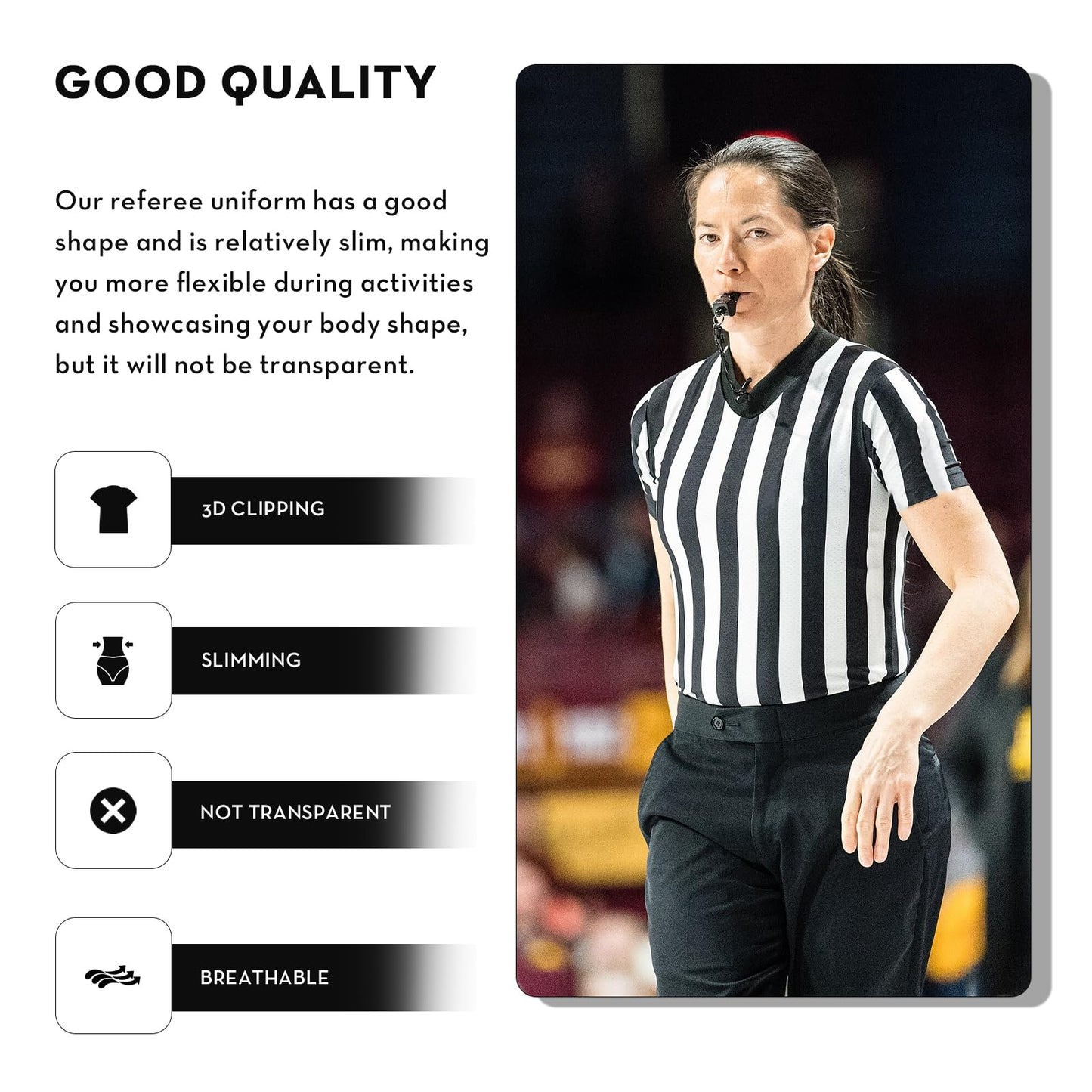 VKT Referee Shirt Womens Official Ref Jersey Black and White Stripe V-Neck Uniform for Basketball Football Soccer Halloween Costume XL