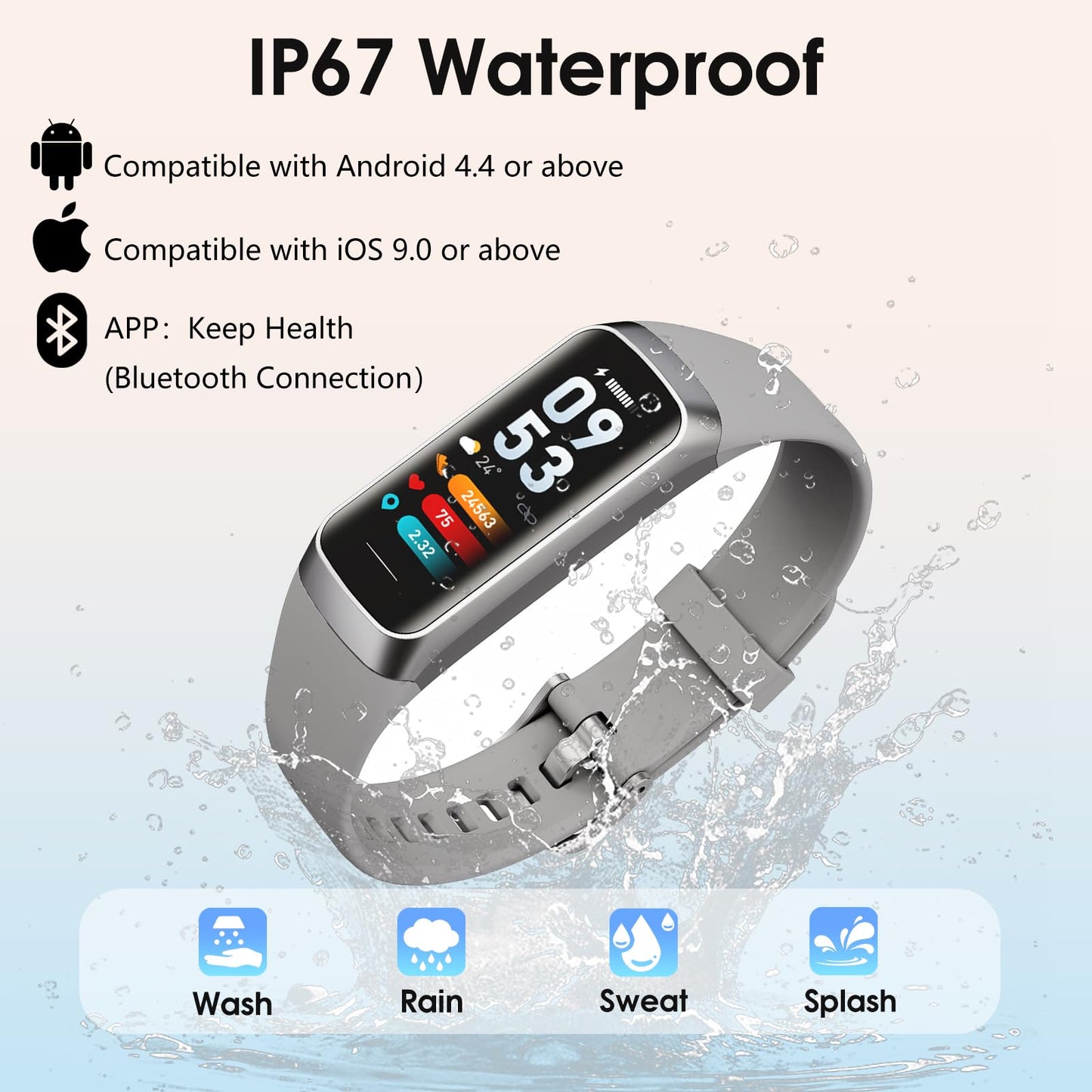 Fitness Tracker, 24/7 Heart Rate Blood Oxygen Blood Pressure Body Temp Monitor Sleep Calorie Tracker with 1.1" AMOLED Touch Color Screen Pedometer Smart Watch Waterproof for Women Men (Silver Gray)