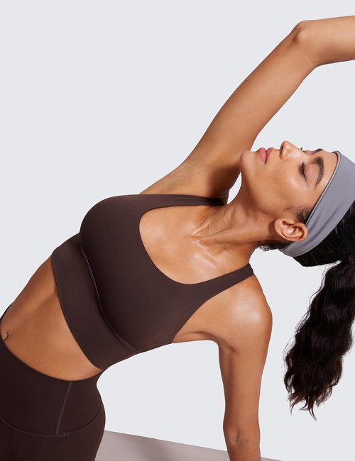 CRZ YOGA Strappy Longline Sports Bra - Medium Impact Criss Cross Padded Workout Crop Top for Women
