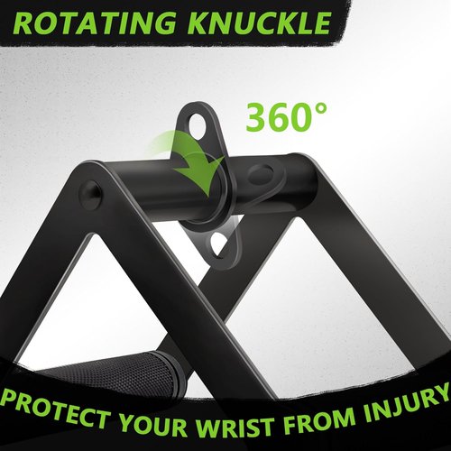 Double D Row Handle | Cable Attachment for Weight Training - Steel with Non-Slip Grip (Black)