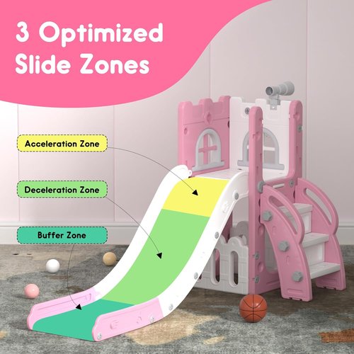 LulliSpace 6-in-1 Toddler Slide | Versatile Indoor & Outdoor Playset with Basketball Hoop & Telescope