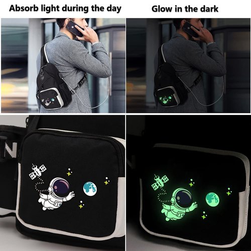 FEWOFJ Sling Bag for Boys with USB, Small Chest Pack with Side Pocket, Travel Shoulder Backpack(Astronaut)