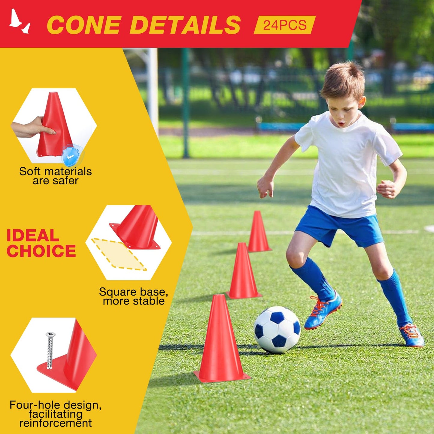 ZKNDRHJO 24pcs Cones 9 Inch Soccer Cones and Plastic Traffic Cones, Durable Cones for Sports Training, Ideal for Soccer, Basketball, Football, Skating, and Agility Drills Practice (24, red)