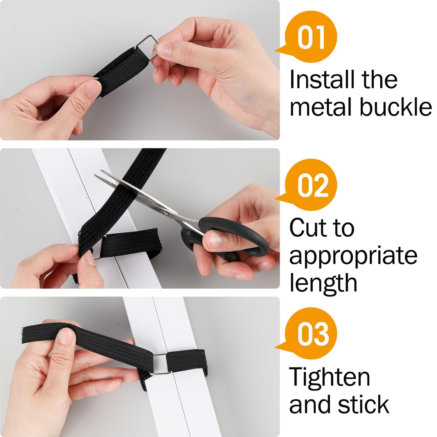 0.65" x82ft Hook and Loop Straps with 40 Metal Buckles, Adjustable Fastening Cinch Straps, Cut to Length Cable Straps, Reusable Nylon Straps 0.65 Inch Wide for Organizer or Storage, Black