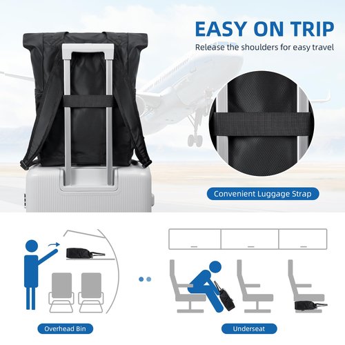 GOLF QUALITY Foldable Convertible Tote Backpack Lightweight Versatile Nylon Daypack for Women Men Work Leisure Travel,Black