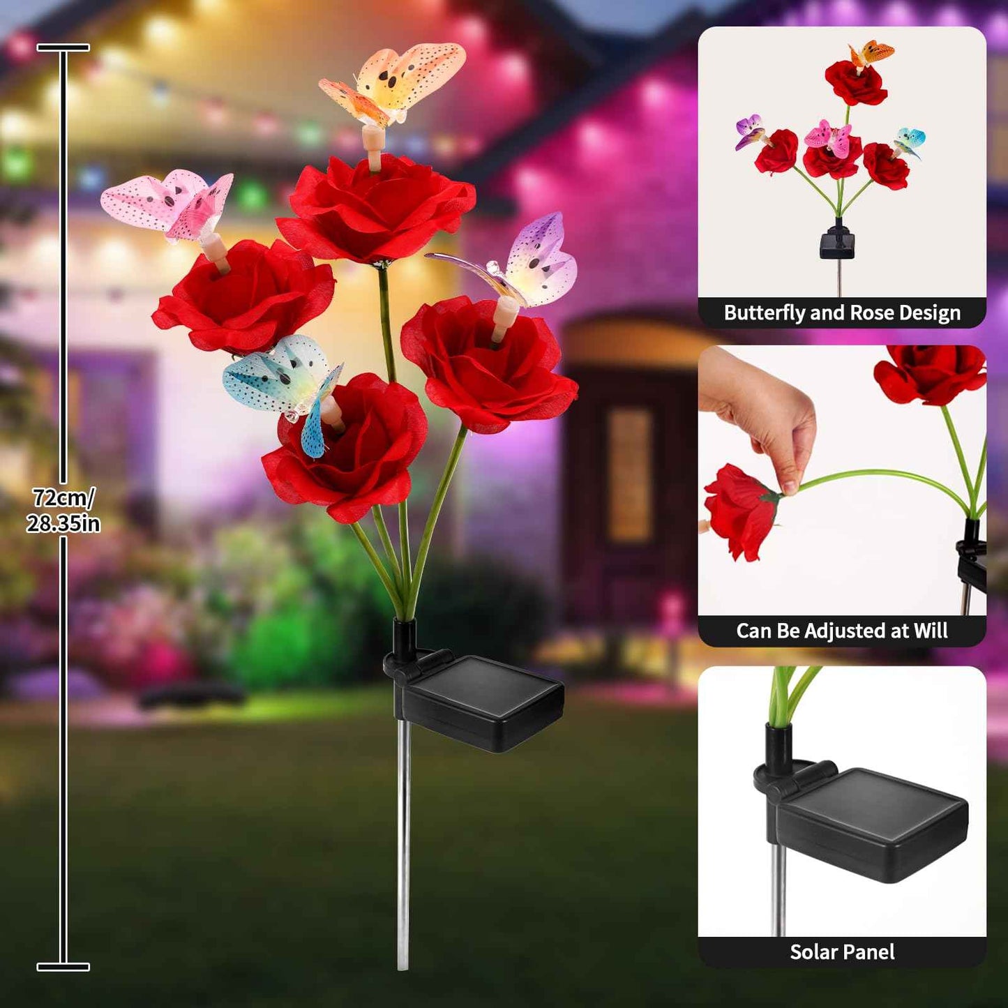Solar Butterfly Rose Garden Lights Outdoor Waterproof Decorative Flower Garden Decor Yard Patio Lawn Outdoor, Gifts for Mother's Day3 Pack Gifts for Women (Butterfly Rose)