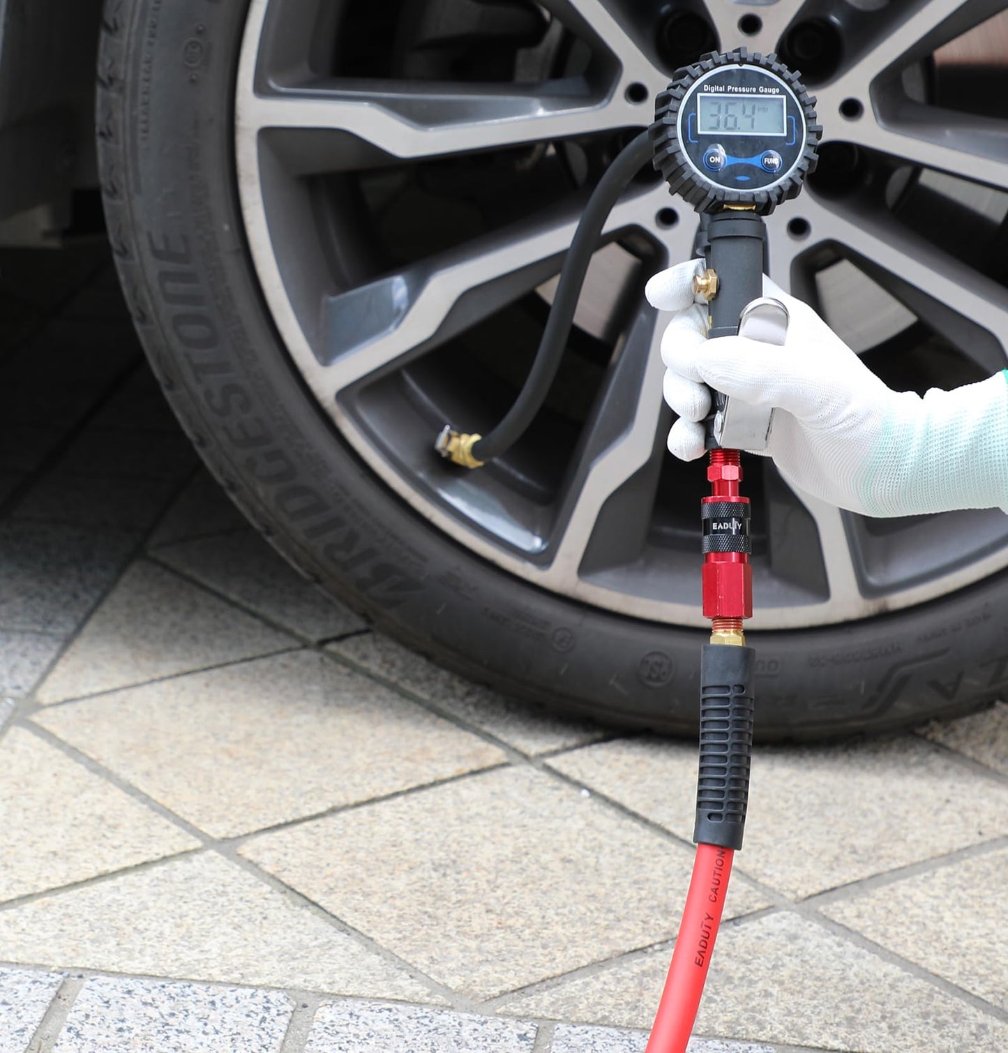 EADUTY Heavy Duty Reinforced Polyurethane Recoil Air Hose 1/4 in x 10 ft, Lightweight, Flexible Compressor Hose with Universal Quick Coupler, Plug and Bend Restrictors, Red