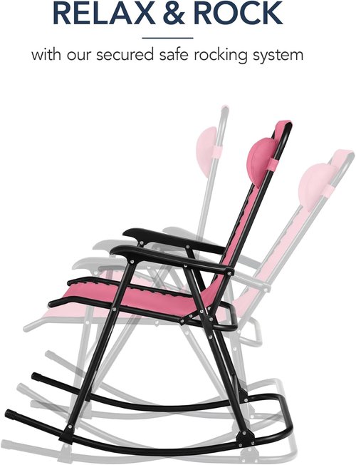 Best Choice Products Zero Gravity Rocking Chair - Folding Reclining Patio Lounge with Adjustable Pillow | Pink