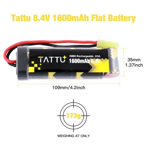 TATTU 8.4V 1600mAh NiMH Flat Battery Pack with Mini TMY Female Connector Assembled with 16G Wire
