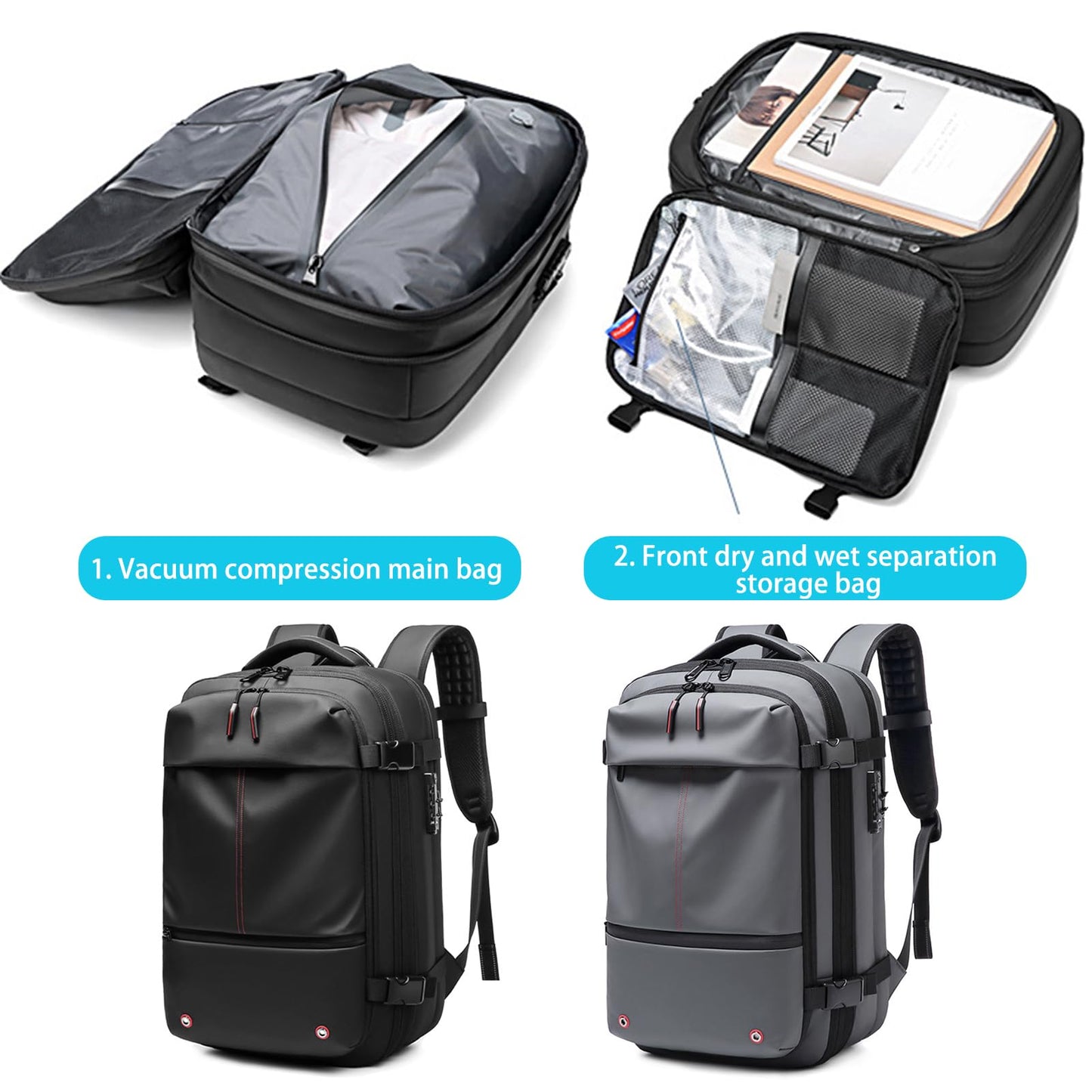 Vacuum Vacpack Backpack for Travel with Pump (Black)