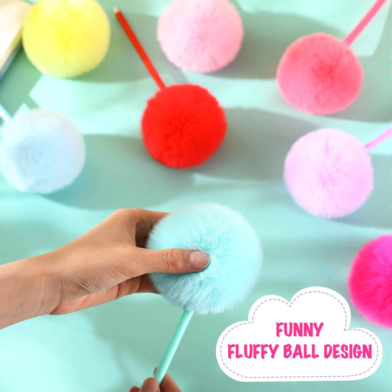 Epakh 84 Pcs Pompom Ballpoint Pen Fluffy Ball Cute Kawaii Plush Fuzzy Pen Black Gel Ink Macaron Color Ballpoint Pompom Gift for Office Women Coworkers (9 Colors)