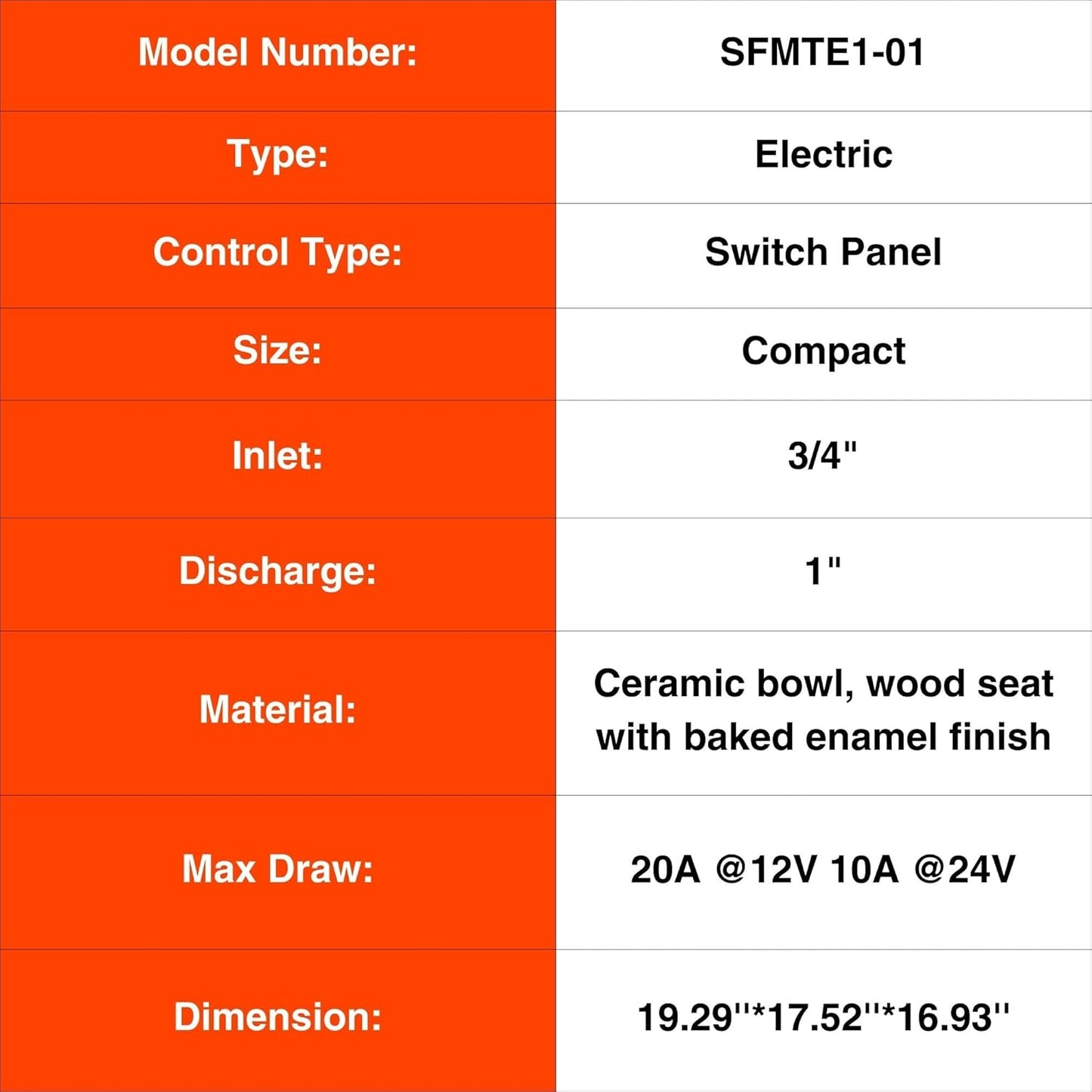 SEAFLO 12V Electric Marine Toilet - Compact Boating Head for Easy Installation and Use
