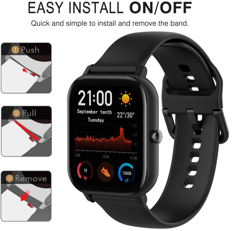 QGHXO Band Replacement for Amazfit GTS 4/4 Mini/3/2/2e/ GTR Mini/GTR 42mm/Active, Soft Silicone Band Replacement for Amazfit Bip 3/3 Pro/U Pro/S lite/Lite/S/U