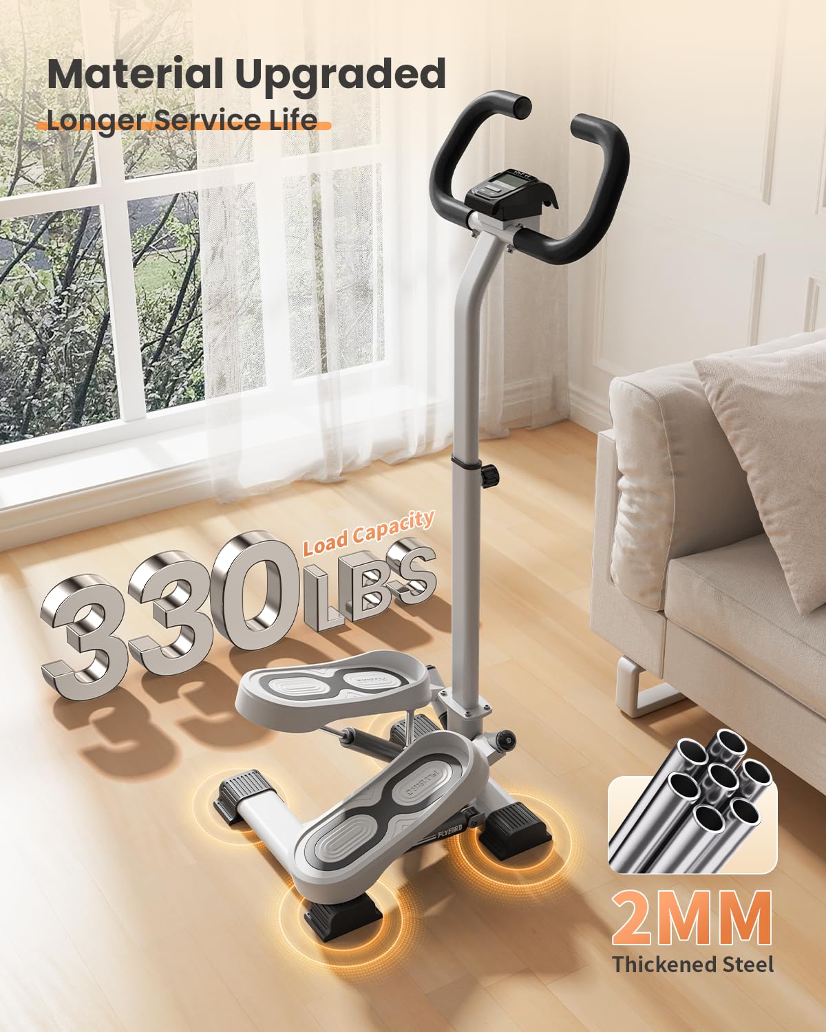 FLYBIRD Stepper with Handlebar, Twist Stair Stepper for Exercises for Leg Workout, 330LB Weight Capacity, Low-Impact Home Cardio Machine Suitable for Beginners 2026 Version