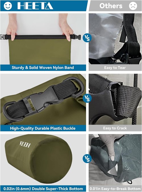 HEETA Waterproof Dry Bag - Lightweight Roll Top Storage for Travel & Outdoor Adventures | 5L/10L/20L/30L/40L