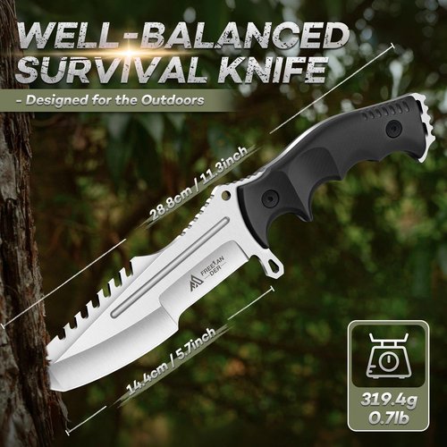 Freelander Outdoor Fixed Blade Knife with Kydex Sheath, Bushcraft Knife Full Tang D2 Steel with Ergonomic Handle, Camping Survival Knives for Men