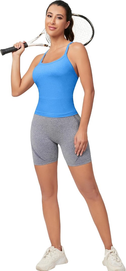 MathCat Workout Tank Tops - Women's Sleeveless Gym Top with Built-In Bra | Seamless Racerback Design