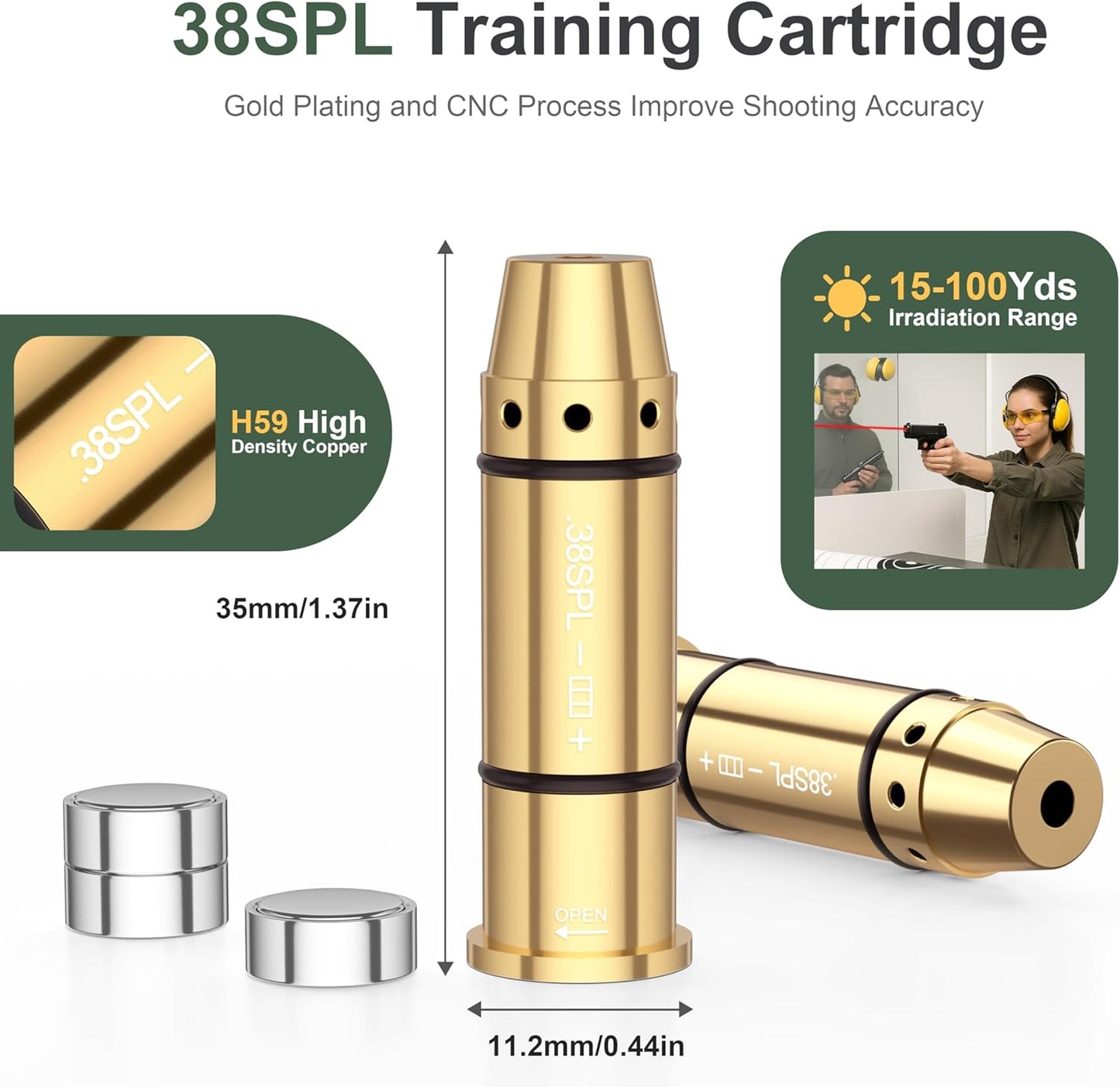 38SPL/.357Mag Laser Training Cartridge - Enhance Dry Fire Practice with 3 Battery Sets