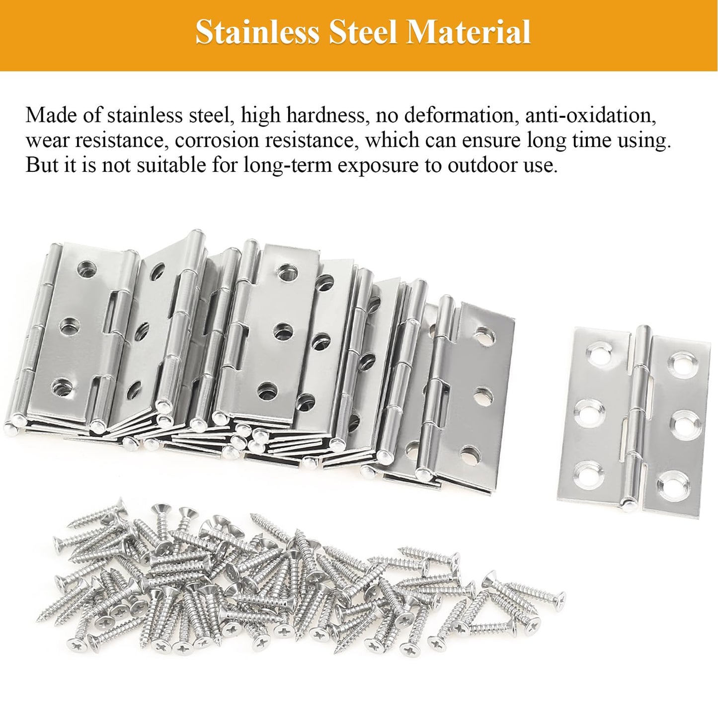 Sutemribor 20 Pieces Stainless Steel Folding Hinges, 1.73 Inch Cabinet Hinges, Small Door Hinges, Small Hinges with 120 Pieces Screws for Wooden Cabinets Box Small Crafts and Lightweight Projects