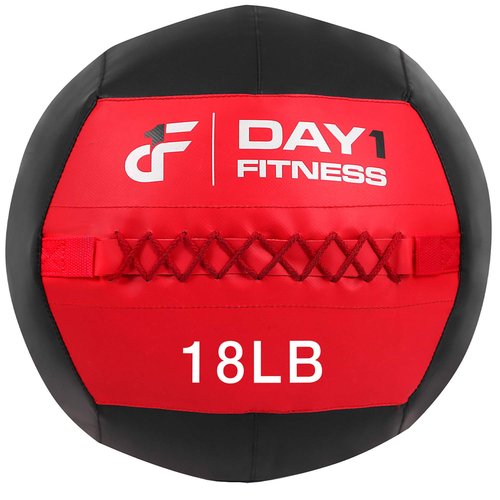 Day 1 Fitness Soft Wall Medicine Ball 18 Pounds RED/BLACK - for Exercise, Rehab, Core Strength, Large Durable Balls for Floor Exercises, Stretching