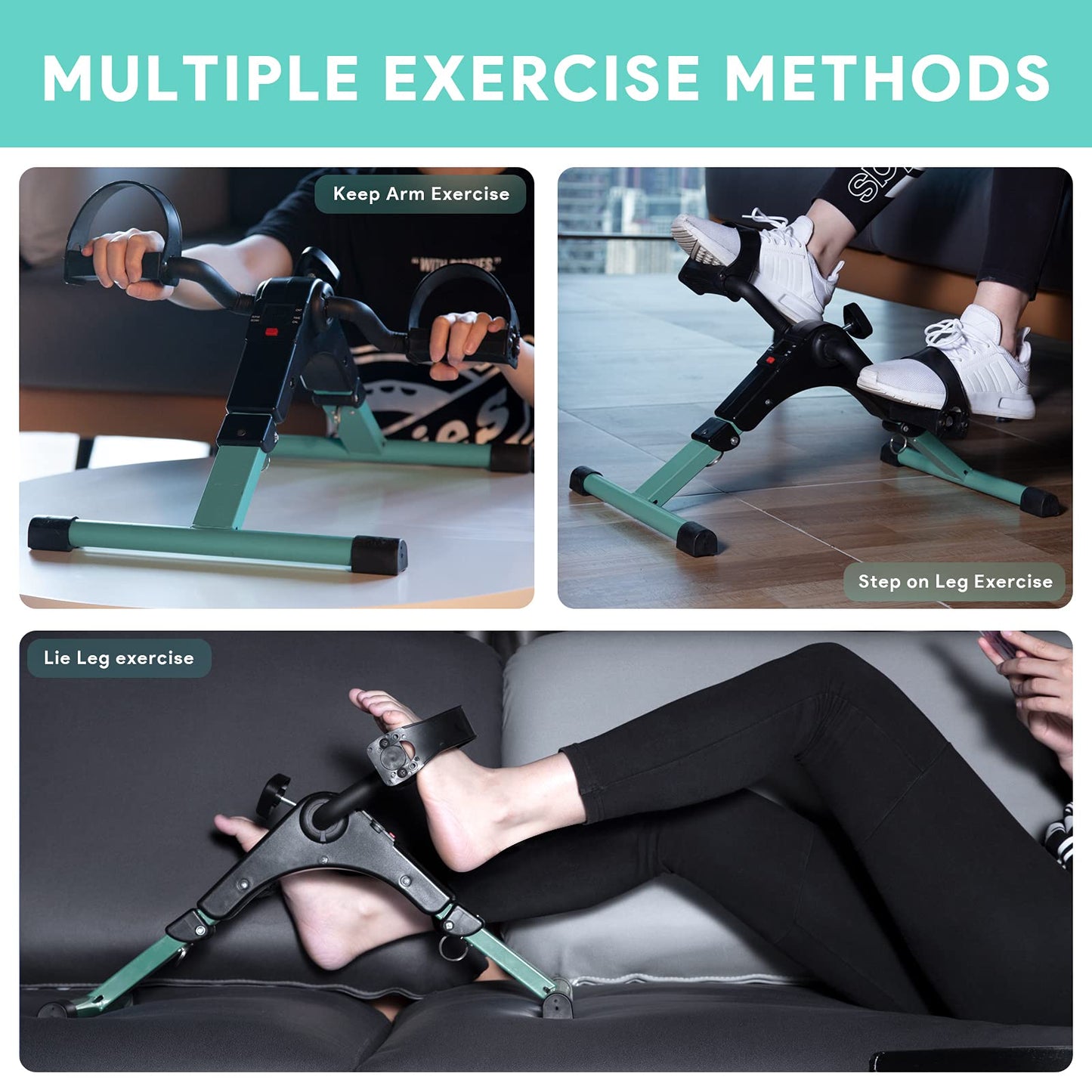 Folding Pedal Exerciser Mini Exercise Bike Portable Foot Peddler Desk Bike Arm and Leg Peddler Machine with LCD Monitor(Green)